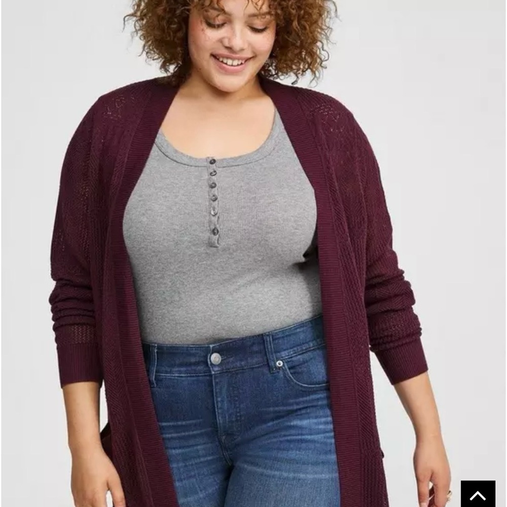 Torrid Pointelle Longline Open Front Cardigan Swe… - image 1